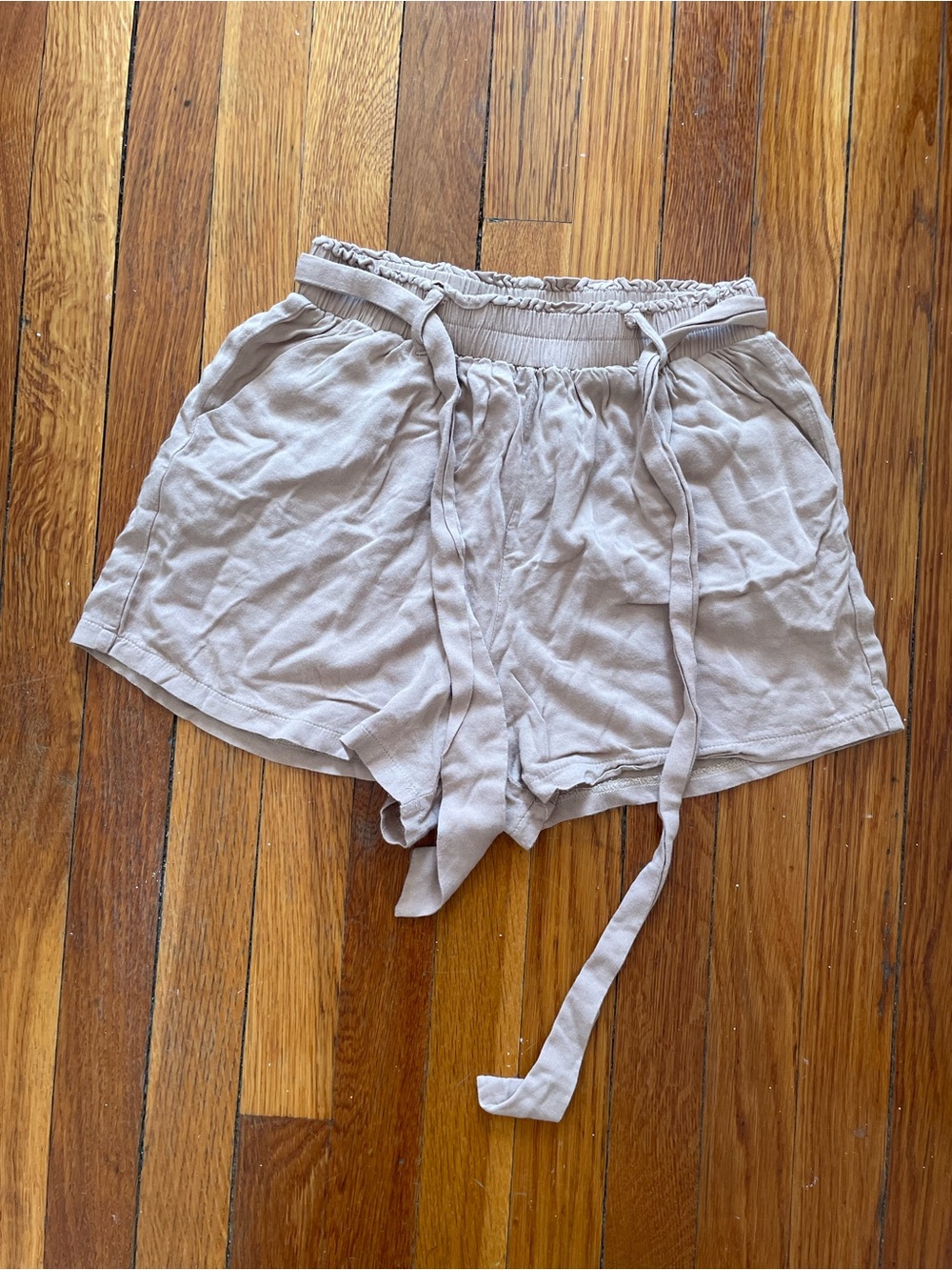 SHEIN Taupe Elastic Waist Tie-Front High Waist Shorts